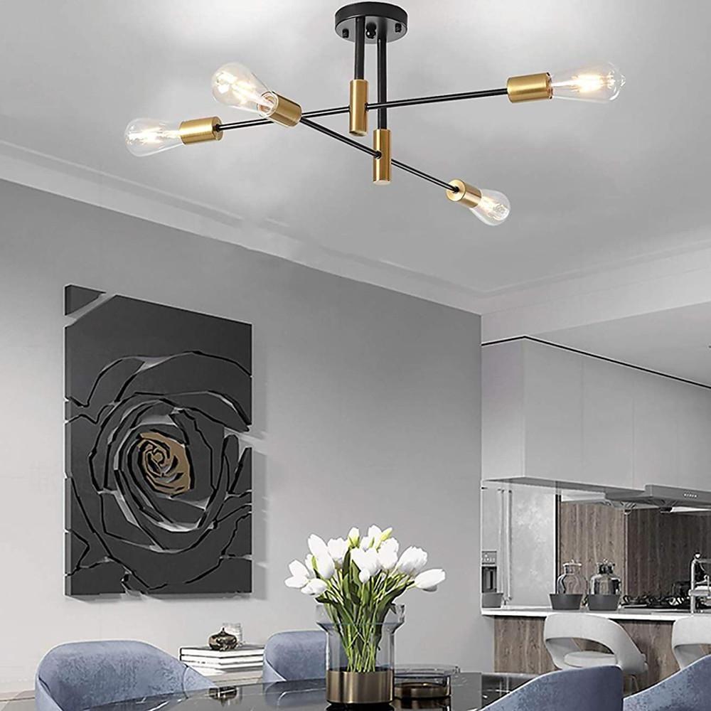 Black metal semi-flush semi-flush mount light - modern — Set of 2