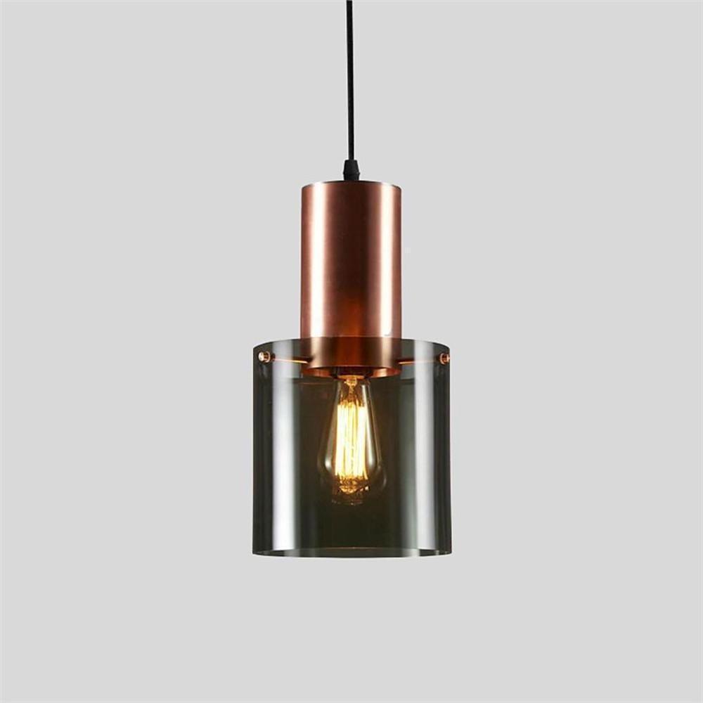 Modernist Cylindrical Glass Metal Industrial Pendant