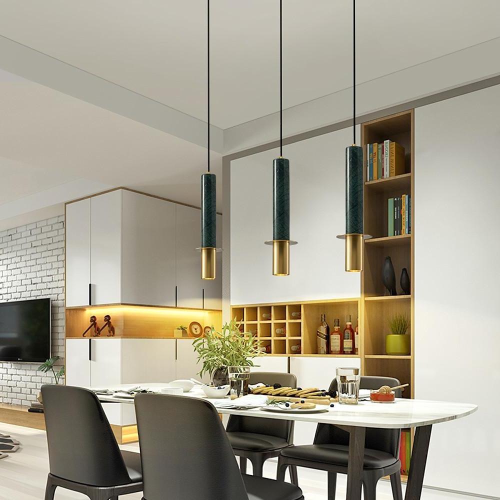 Cylindrical Mid-Century Metal Marble LED Pendant