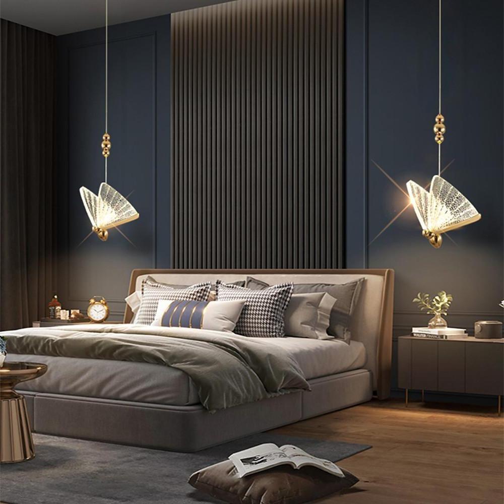 Butterfly Shaped Coastal Pendant Lights Metal Acrylic Bedroom Ceiling Lights-Lighom