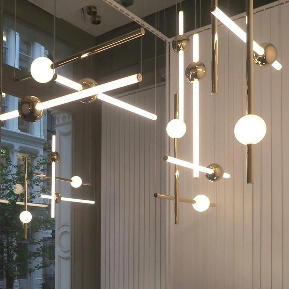 1-Light Metal Glass Minimalist Linear Round Pendant