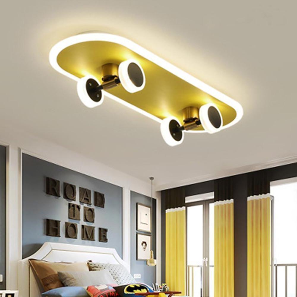 Gold synthetic skateboard cartoon flush mount lighting - modern — Rounded Rectangle / Cool White (6000K)