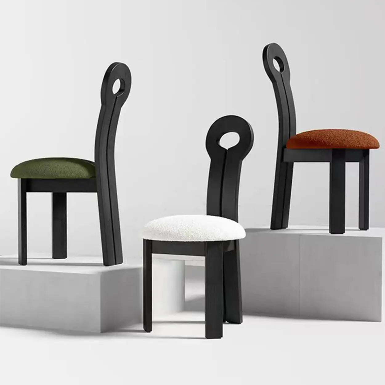 Black Key Slat Back Sherpa Curved Wood Dining Chair