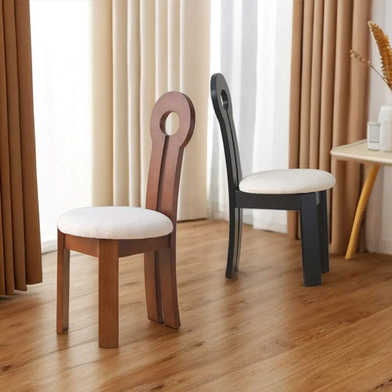 Black Key Slat Back Sherpa Curved Wood Dining Chair — Grey / Walnut