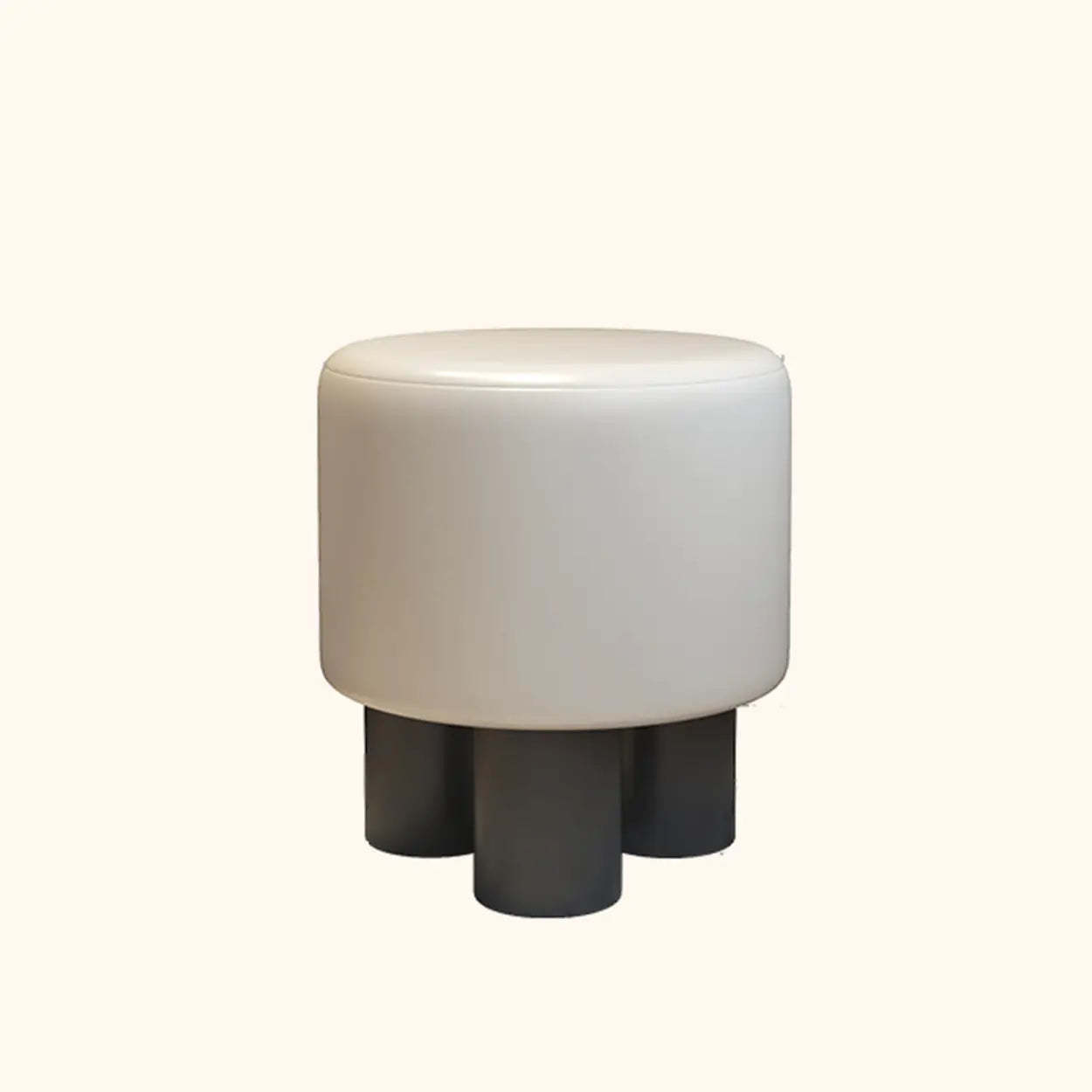 Khaki Round Fabric Upholstered Vanity Stool — Apricot / Mohair