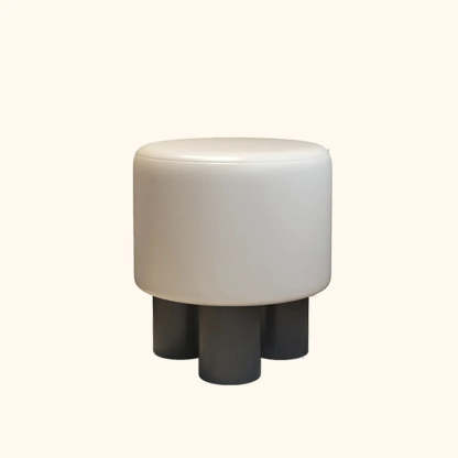 Khaki Round Fabric Upholstered Vanity Stool — Apricot / Mohair