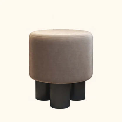 Khaki Round Fabric Upholstered Vanity Stool