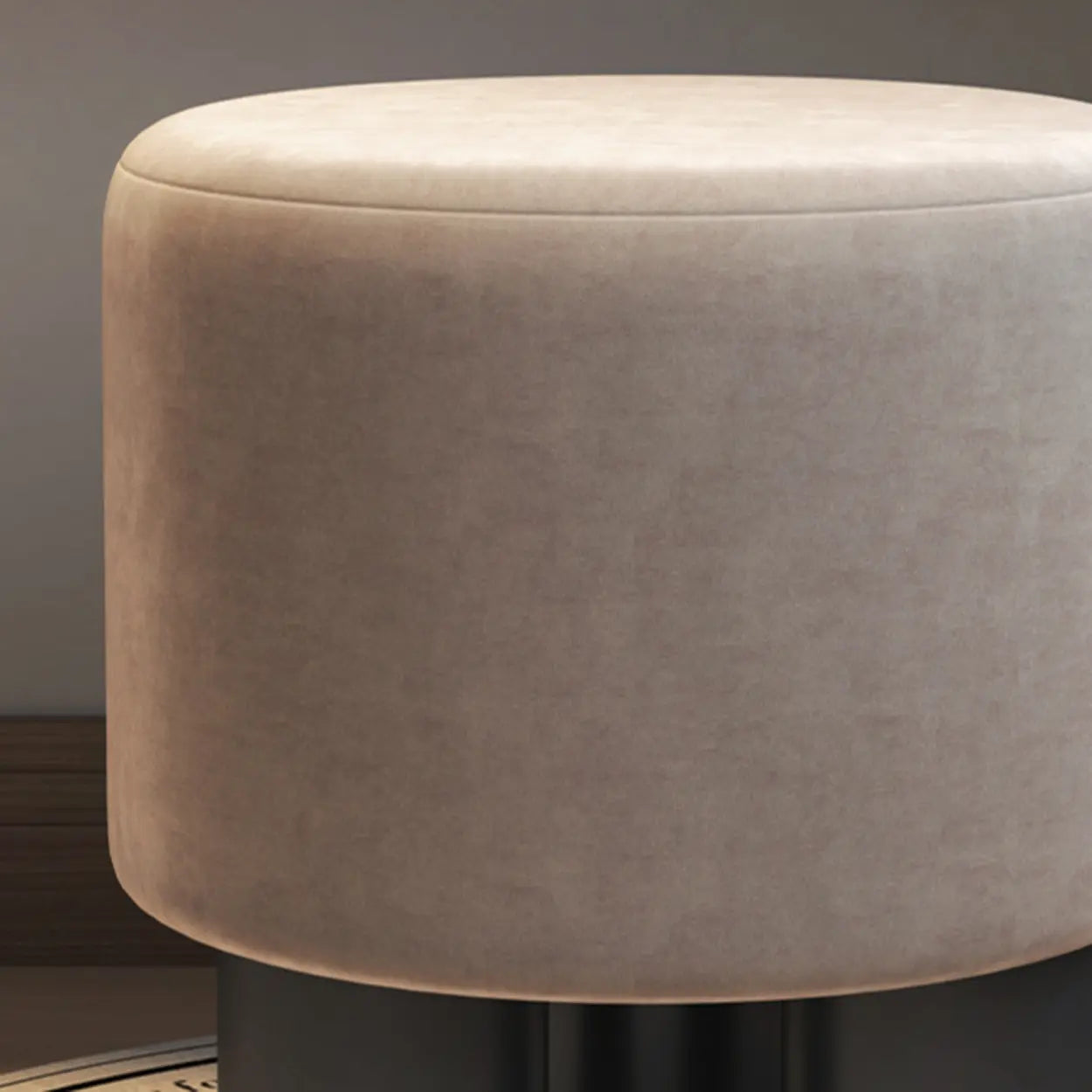 Khaki Round Fabric Upholstered Vanity Stool