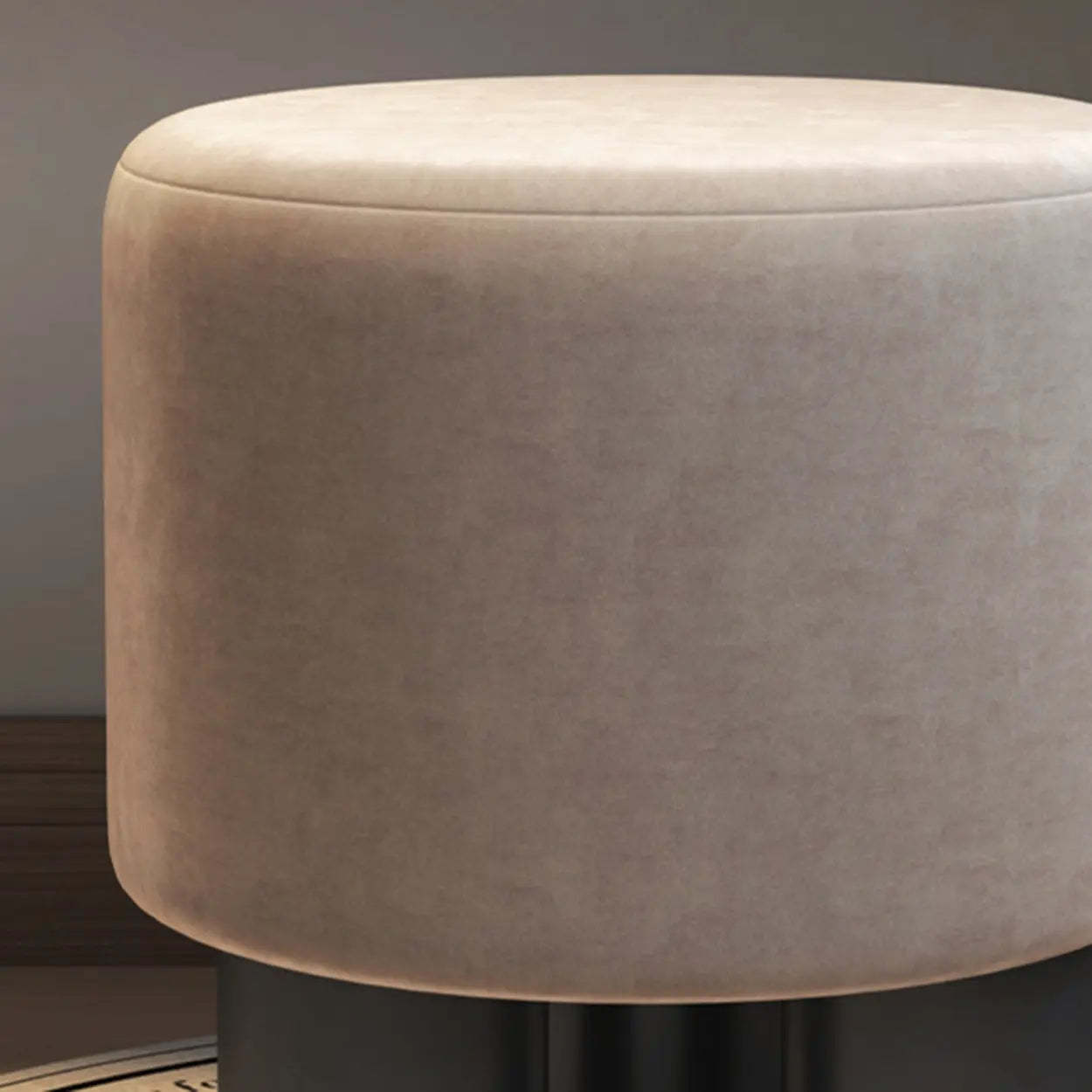 Khaki Round Fabric Upholstered Vanity Stool