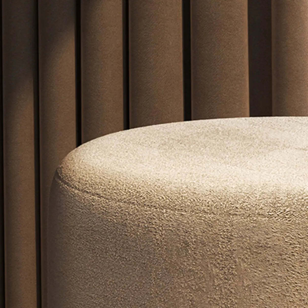 Khaki Round Fabric Upholstered Vanity Stool
