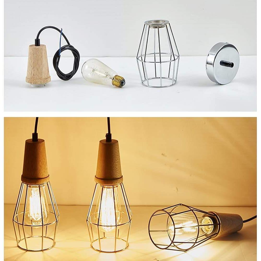 Antique Lantern Pendant Light Vintage Metal Wood Bamboo LED Ceiling Light-Lighom