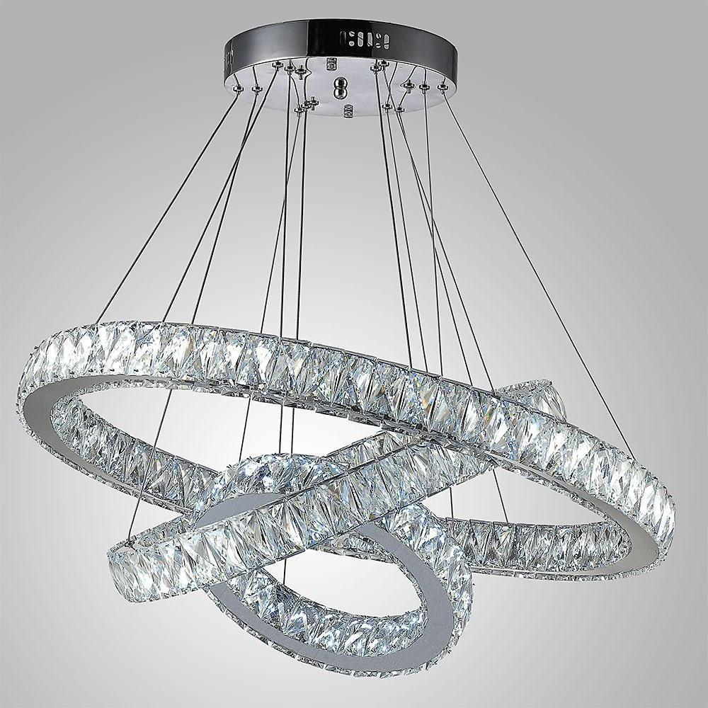 Interwoven Circle Design Chandelier Large Foyer Metal Crystal Ceiling Light-Lighom