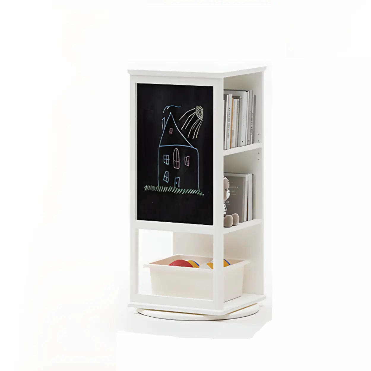 Kids Narrow Corner Rotating Wood Bookshelf — White