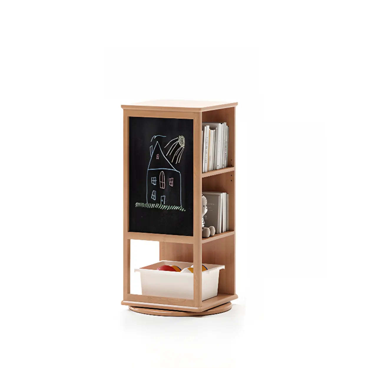 Kids Narrow Corner Rotating Wood Bookshelf — Cherry Wood