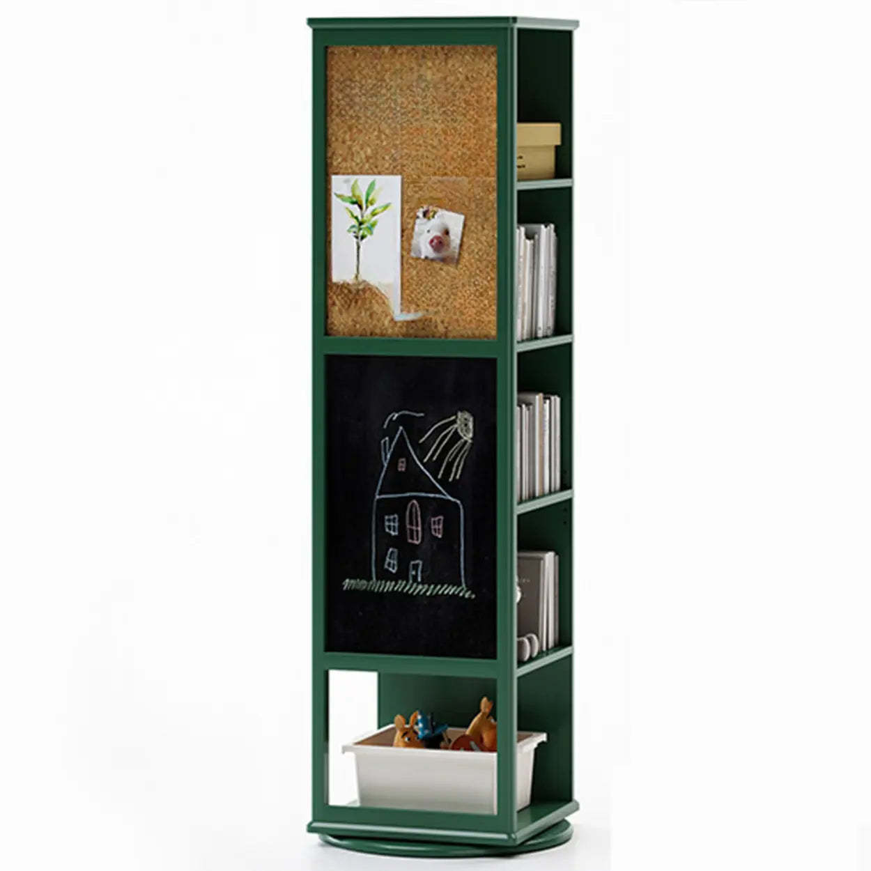 Kids Narrow Corner Rotating Wood Bookshelf — Cherry Wood