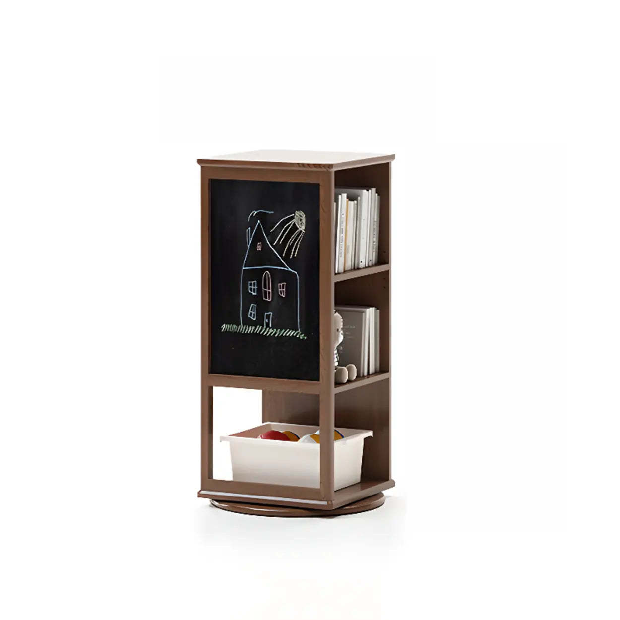 Kids Narrow Corner Rotating Wood Bookshelf — Nut/Brown
