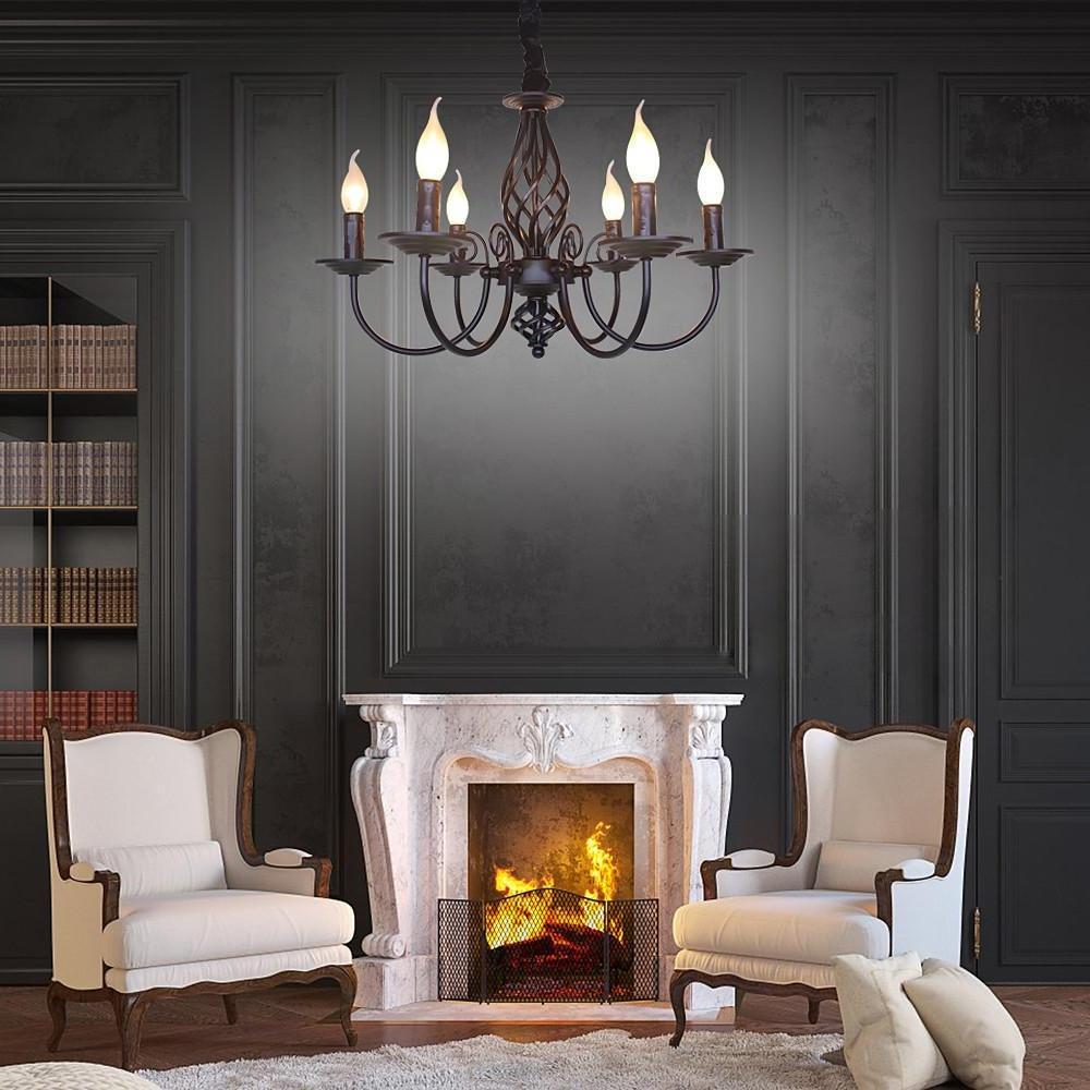 Candle Design Metal Rustic Chandeliers with 6 LED Bulbs-Lighom