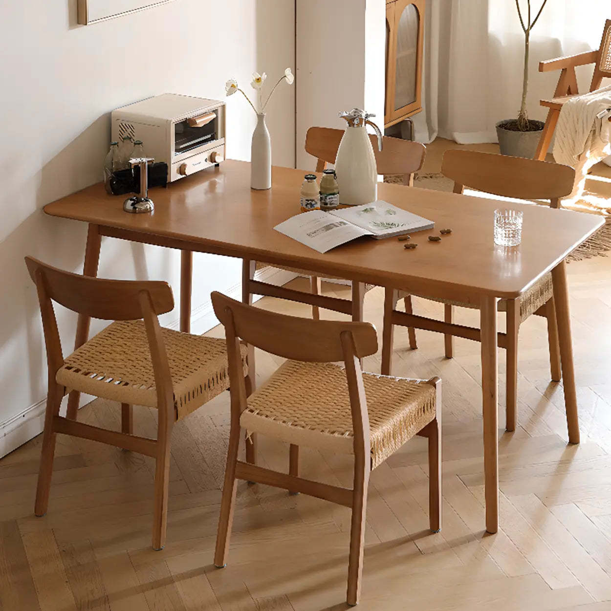 Black Braided Rope Woven Wood Kitchen Dining Chair