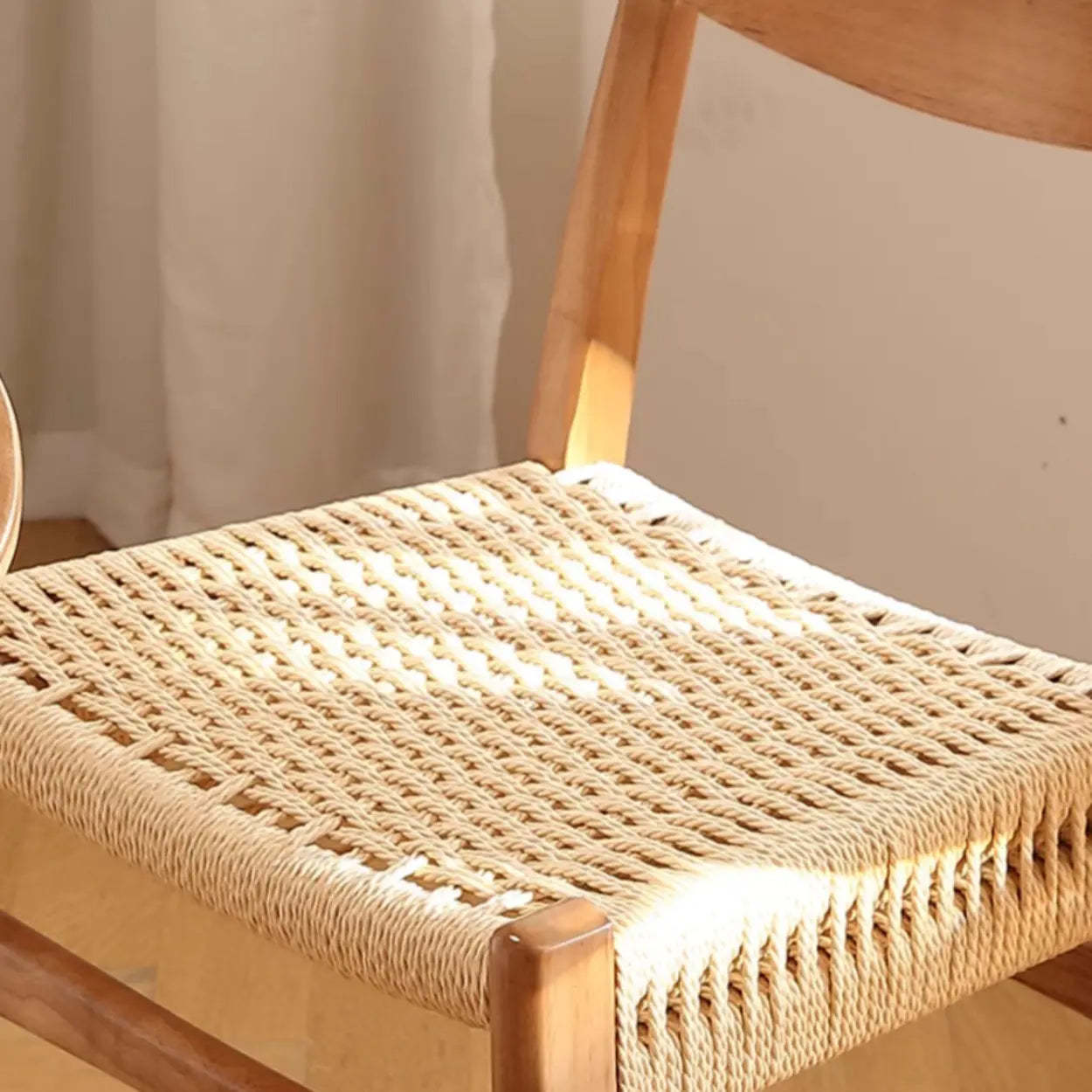 Black Braided Rope Woven Wood Kitchen Dining Chair — Cherry