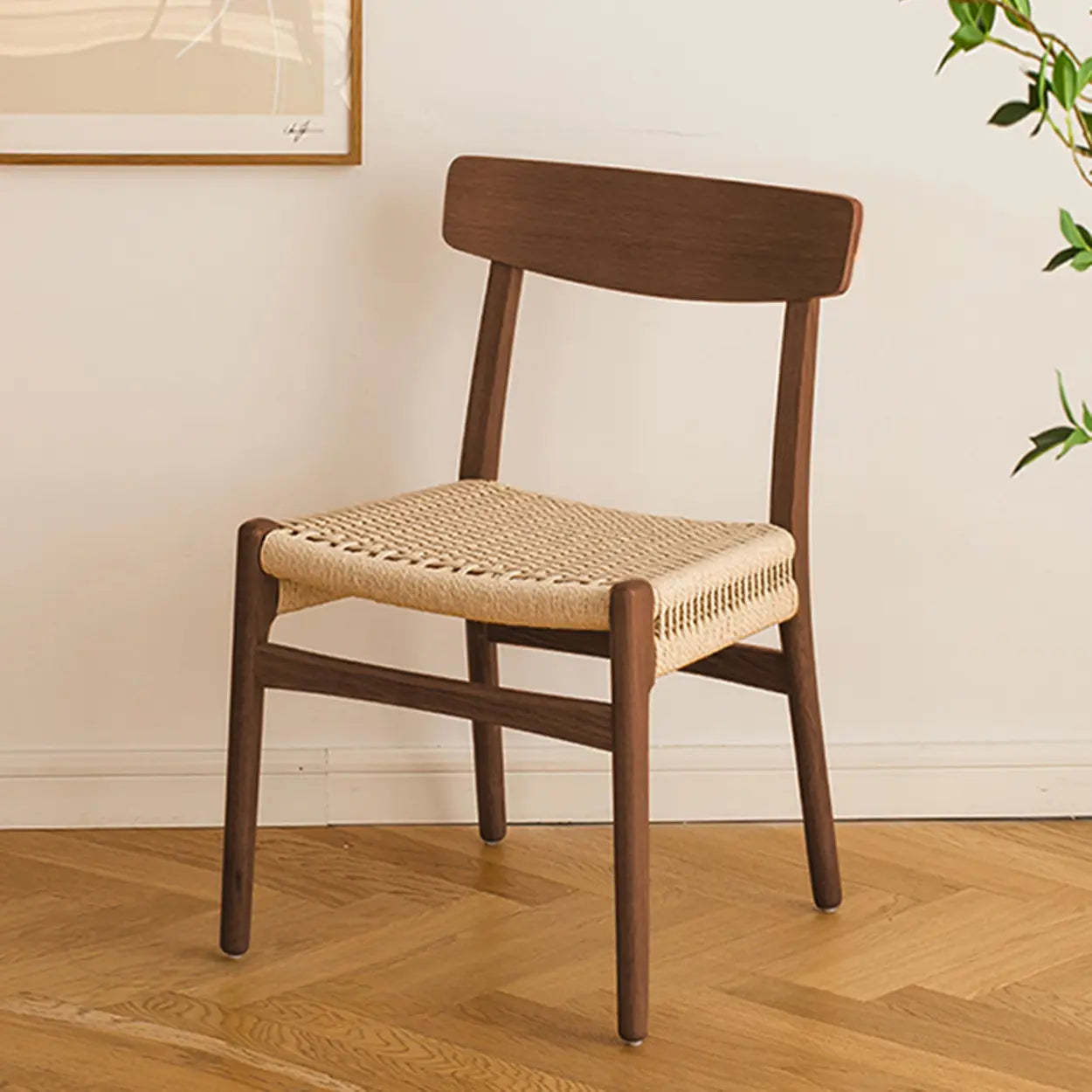 Lighom nordic woven rope black dining chairs & benches — Nut & Brown