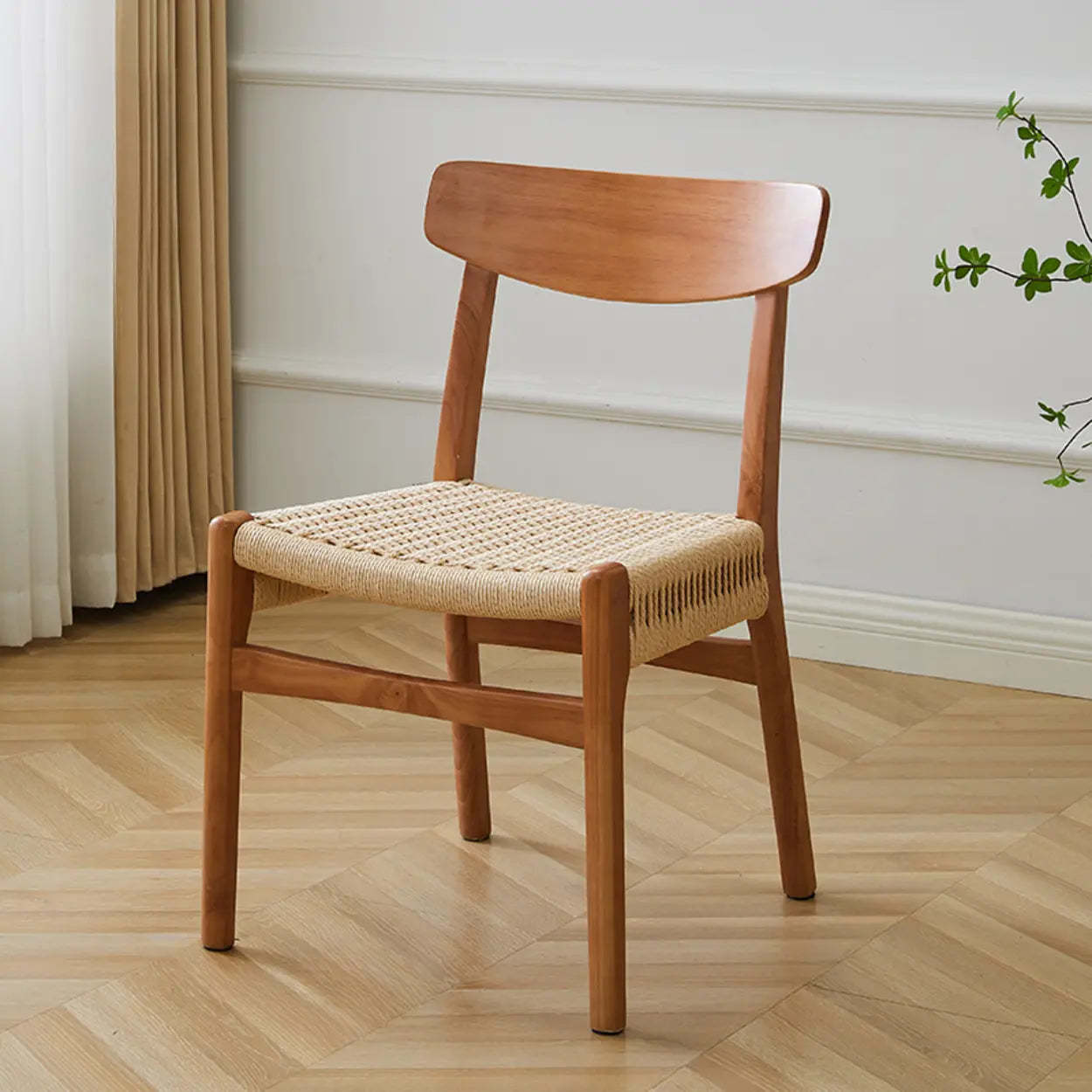 Black Braided Rope Woven Wood Kitchen Dining Chair