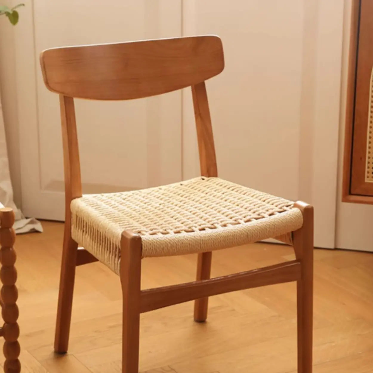 Black Braided Rope Woven Wood Kitchen Dining Chair