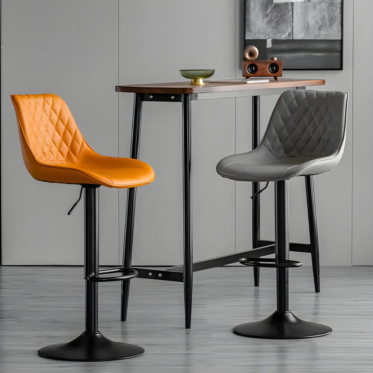 Adjustable Leather Bucket Swivel Bar Stool