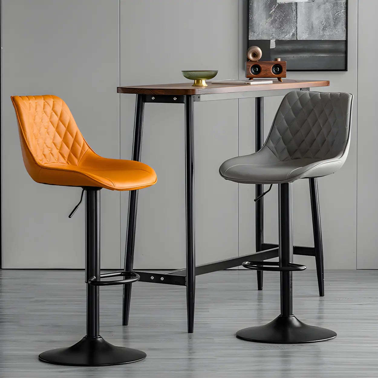 Adjustable Leather Bucket Swivel Bar Stool — Coffee / Black / 1 Piece