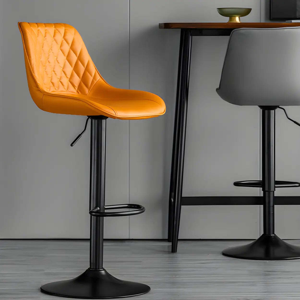 Leather bucket gray bar & counter stools — Coffee / Silver / Set of 1
