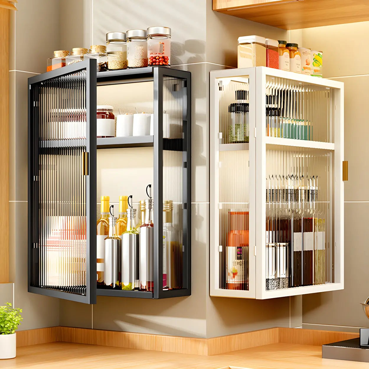 Kitchen Rectangular Wall-Mount Metal Cabinet — Black