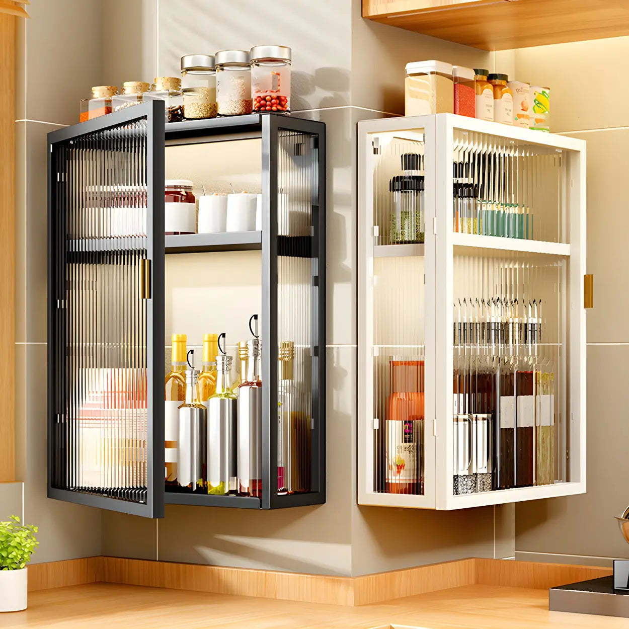 Kitchen Rectangular Wall-Mount Metal Cabinet — Black