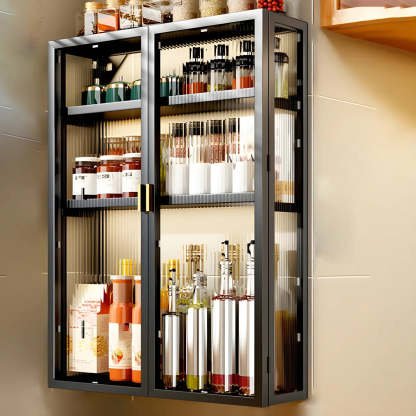Kitchen Rectangular Wall-Mount Metal Cabinet — Black