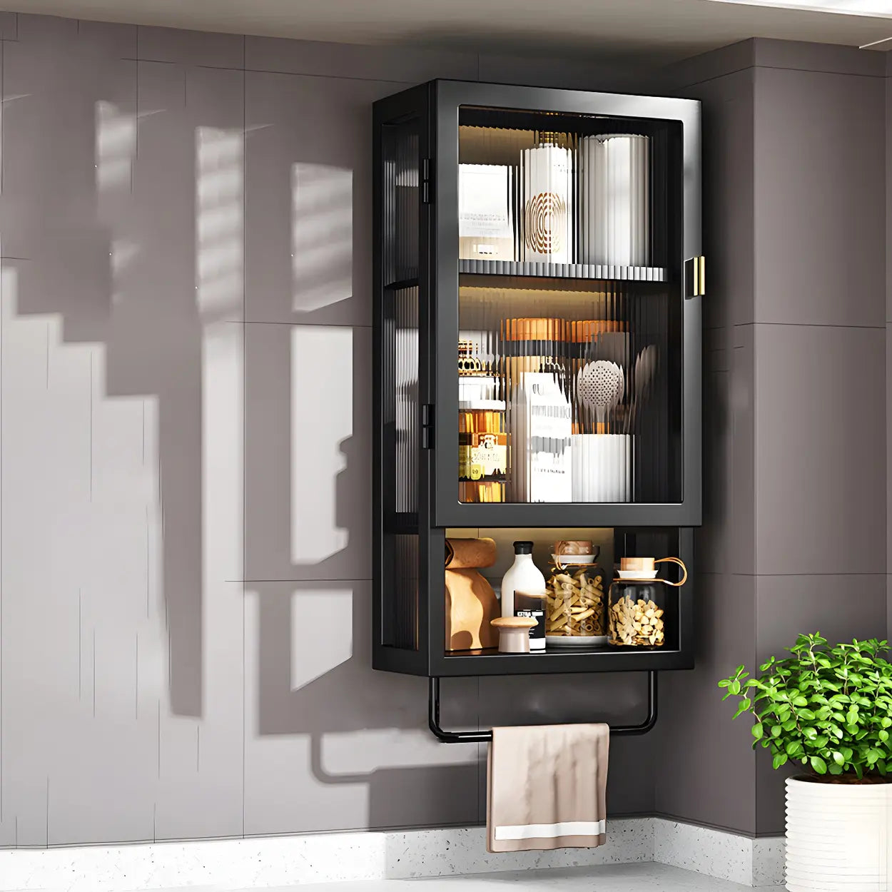 Kitchen Rectangular Wall-Mount Metal Cabinet — Black