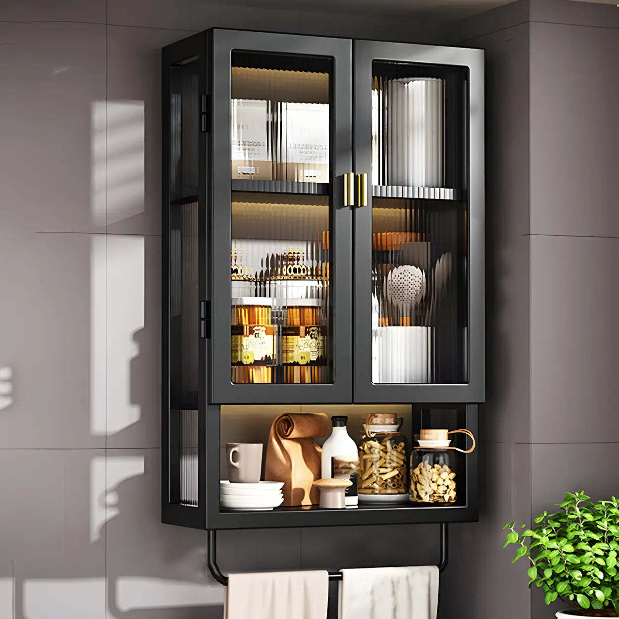 Kitchen Rectangular Wall-Mount Metal Cabinet — Black