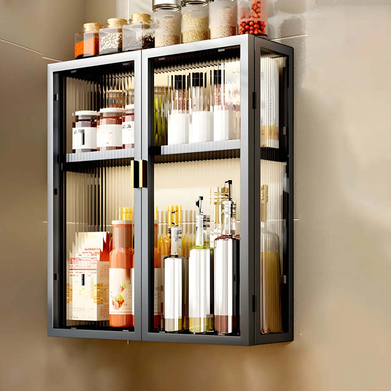 Kitchen Rectangular Wall-Mount Metal Cabinet — Black