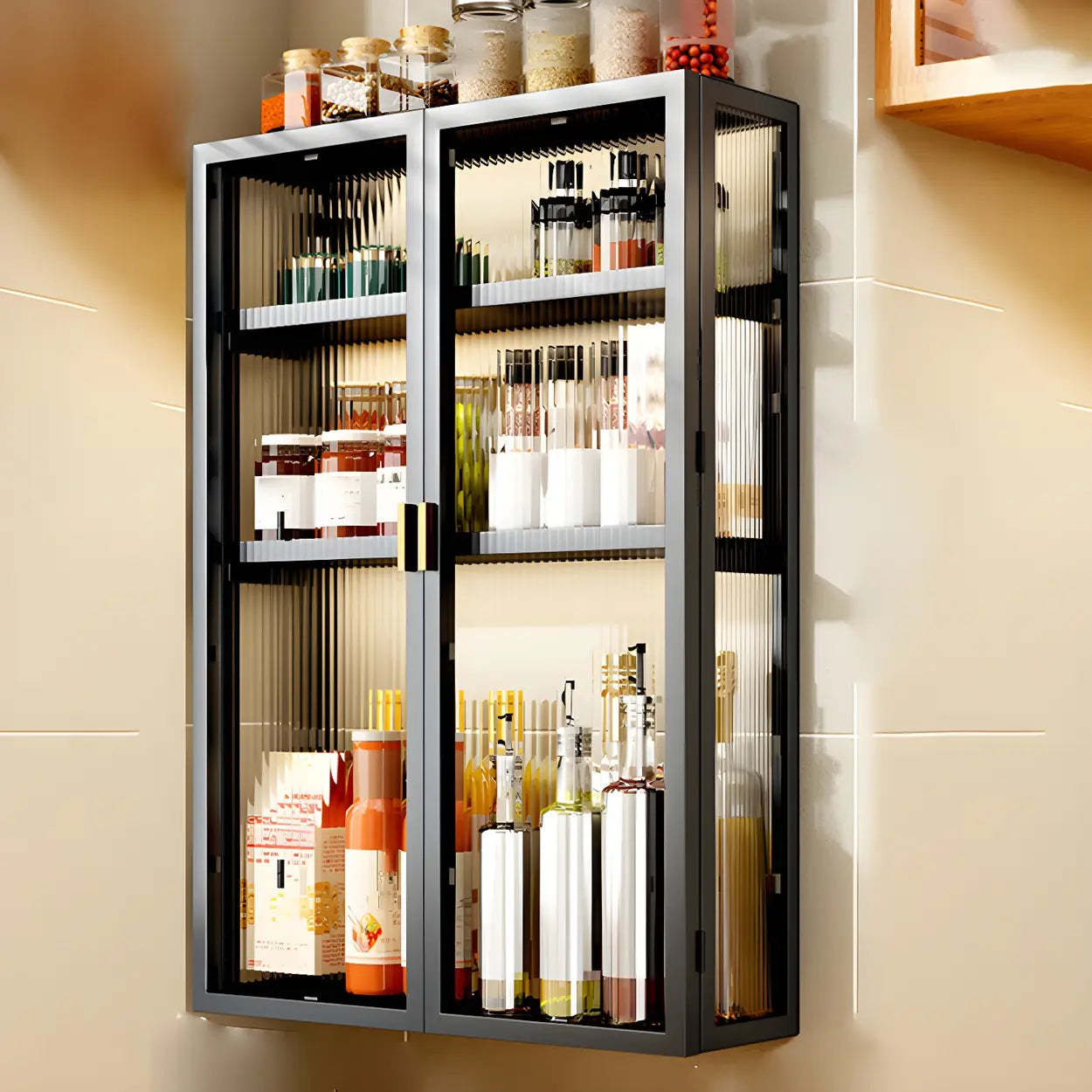 Kitchen Rectangular Wall-Mount Metal Cabinet — Black