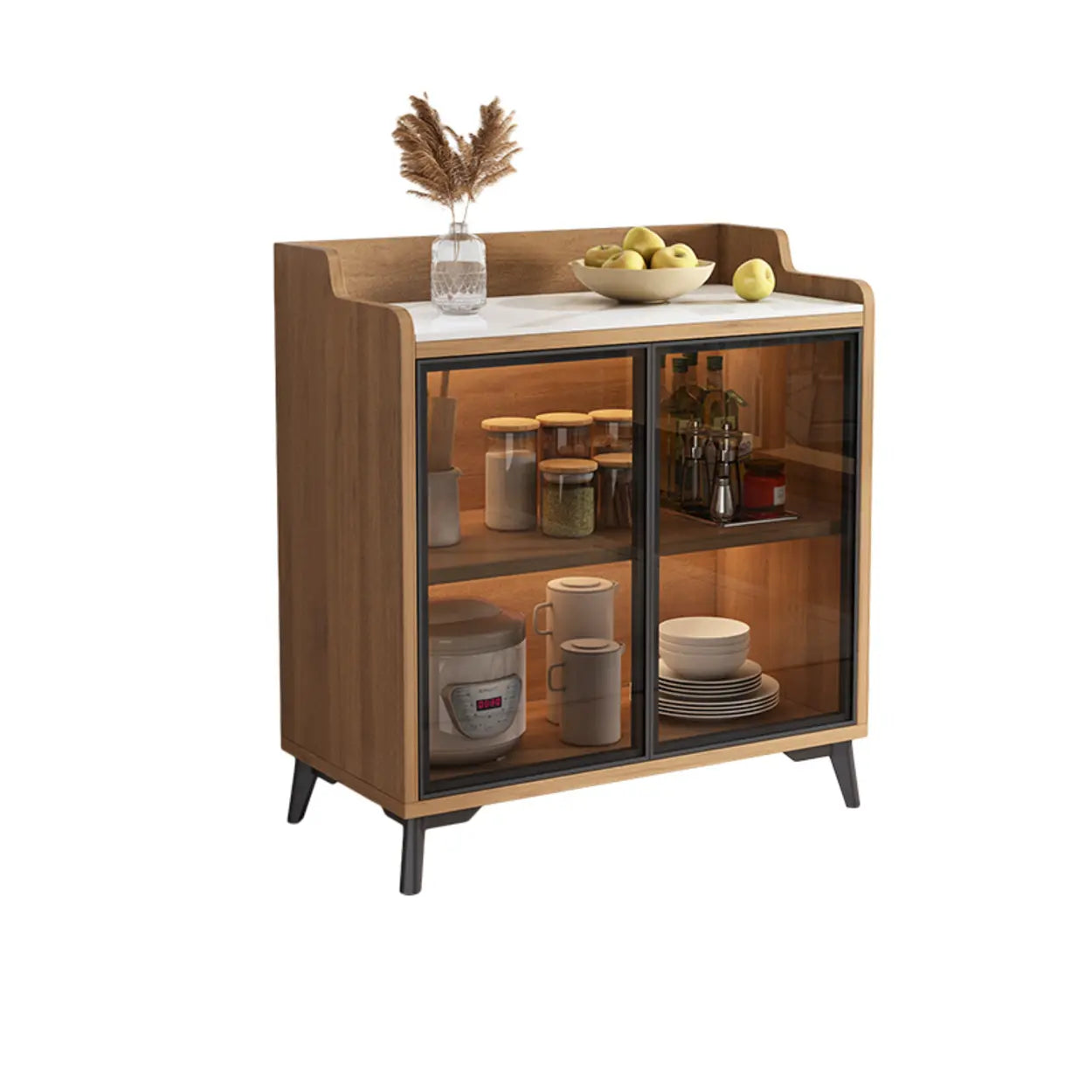 Nut-Brown Wood Kitchen Sideboard China Cabinet
