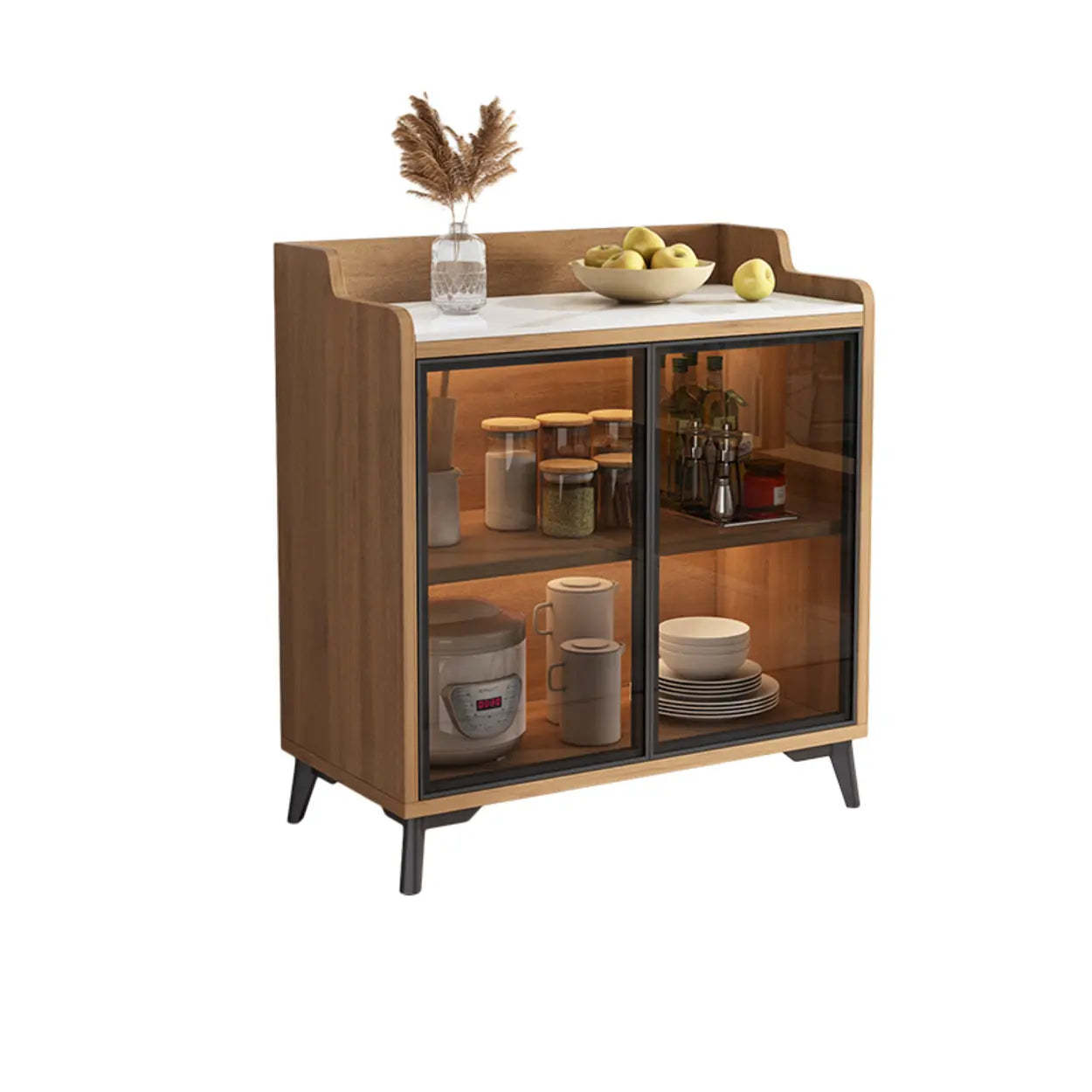 Nut-Brown Wood Kitchen Sideboard China Cabinet