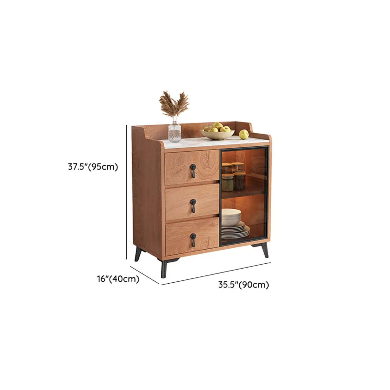 Nut-Brown Wood Kitchen Sideboard China Cabinet — Oak / 1