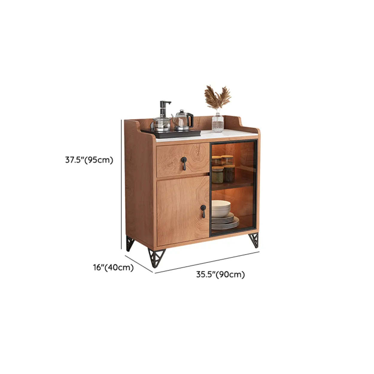 Nut-Brown Wood Kitchen Sideboard China Cabinet — Oak / 3