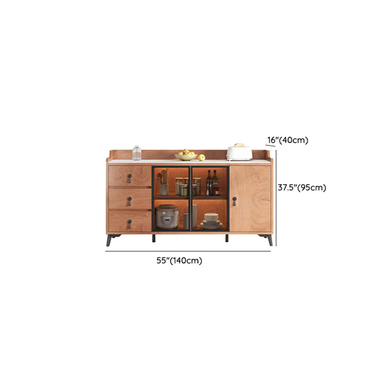 Nut-Brown Wood Kitchen Sideboard China Cabinet — Nut-Brown / 1