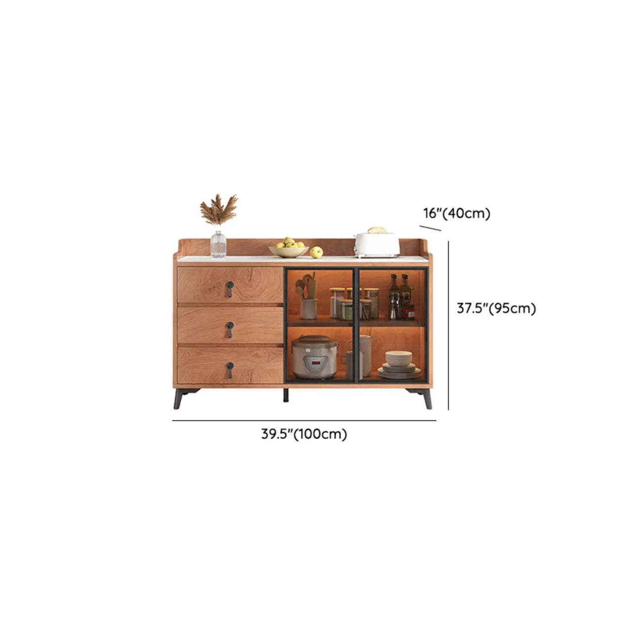 Nut-Brown Wood Kitchen Sideboard China Cabinet — Nut-Brown / 3