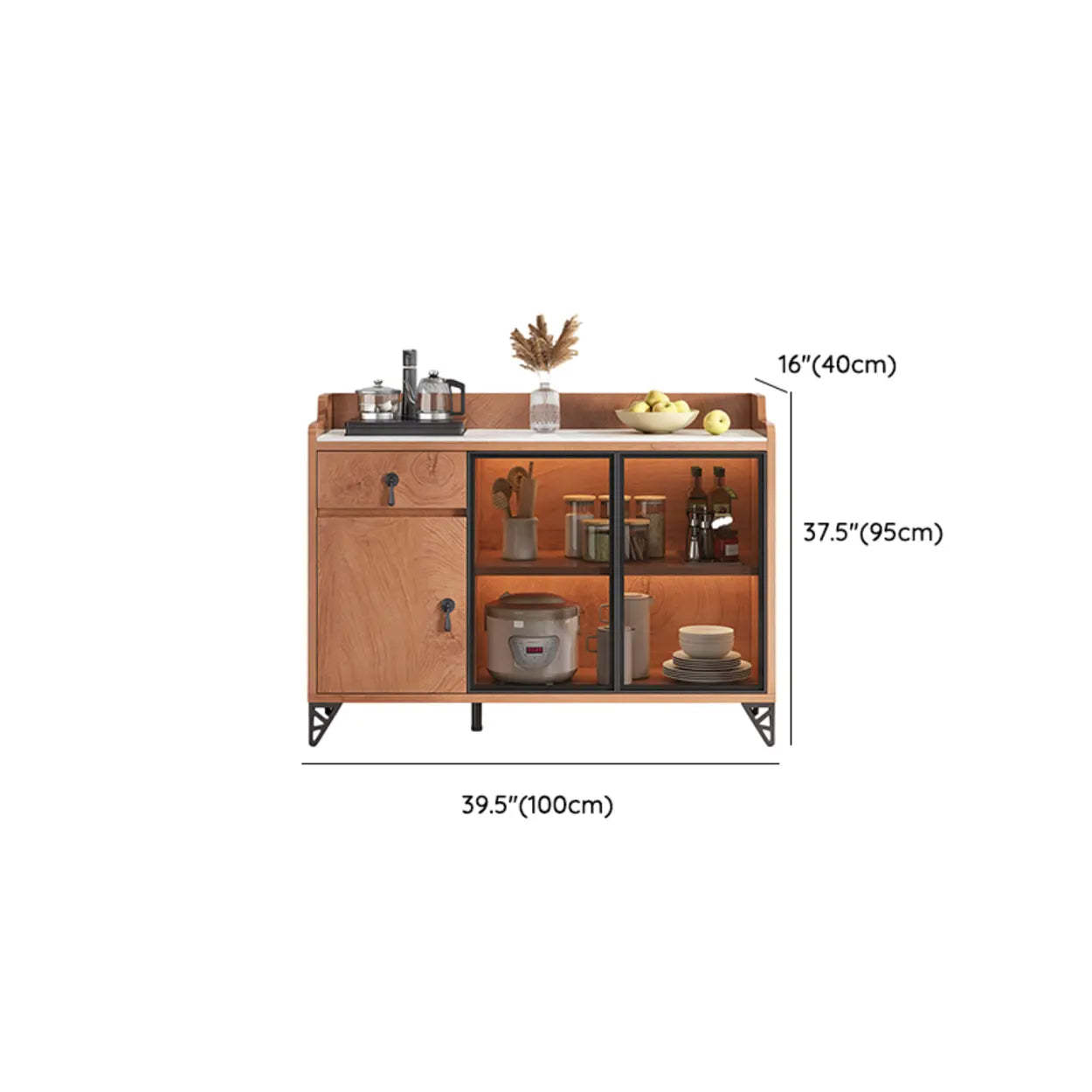 Nut-Brown Wood Kitchen Sideboard China Cabinet — Oak / 1