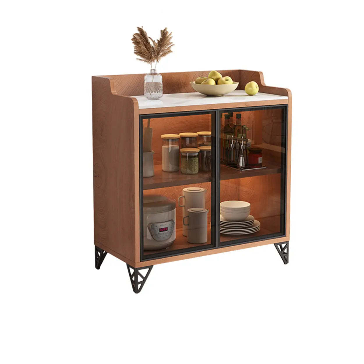 Nut-Brown Wood Kitchen Sideboard China Cabinet
