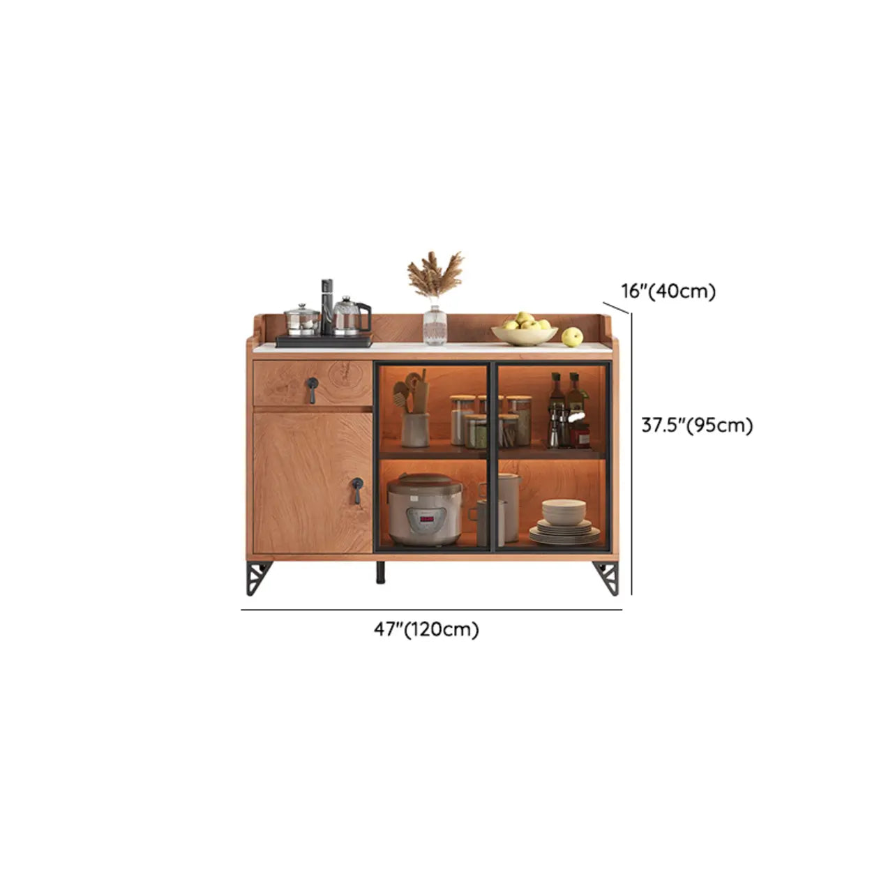 Nut-Brown Wood Kitchen Sideboard China Cabinet — Nut-Brown / 3