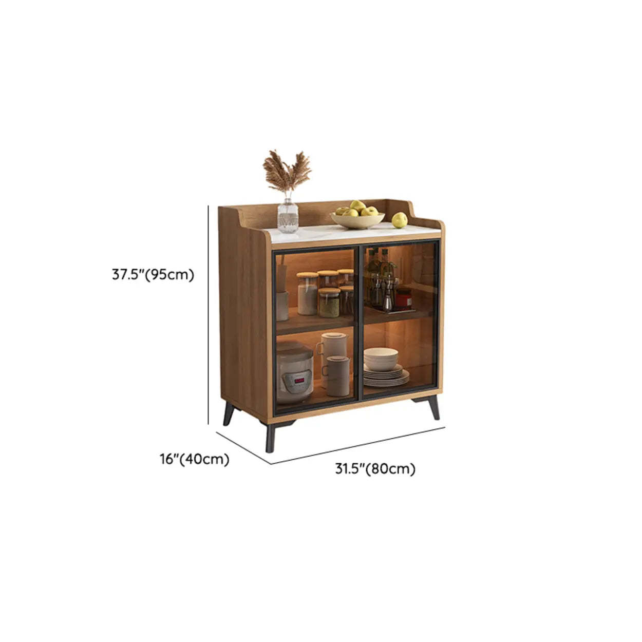Nut-Brown Wood Kitchen Sideboard China Cabinet — Oak / 3