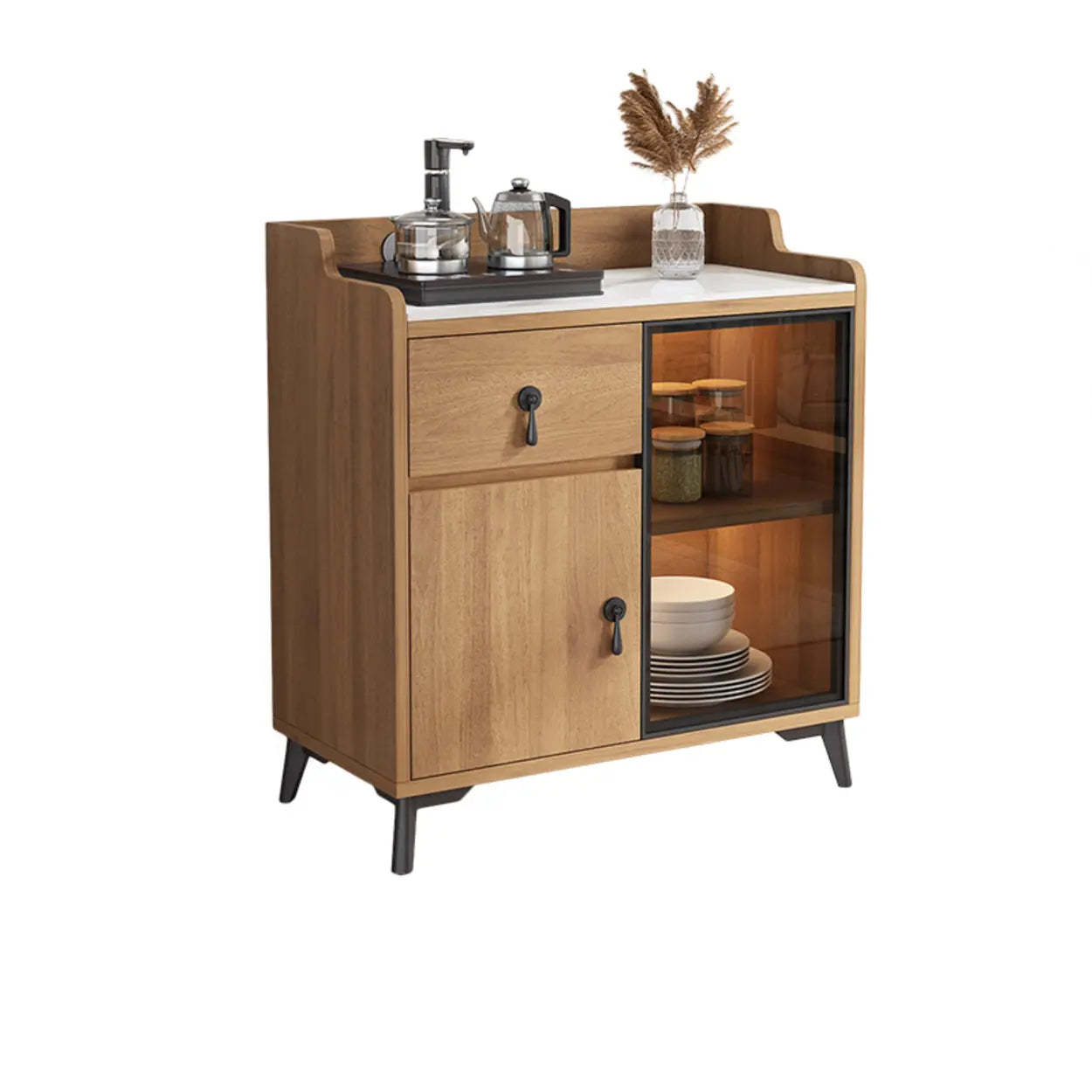 Lighom nut-brown china wood display cabinets for dining room — 27" L x 16" W x 37" H / 1-Drawer / Nut & Brown