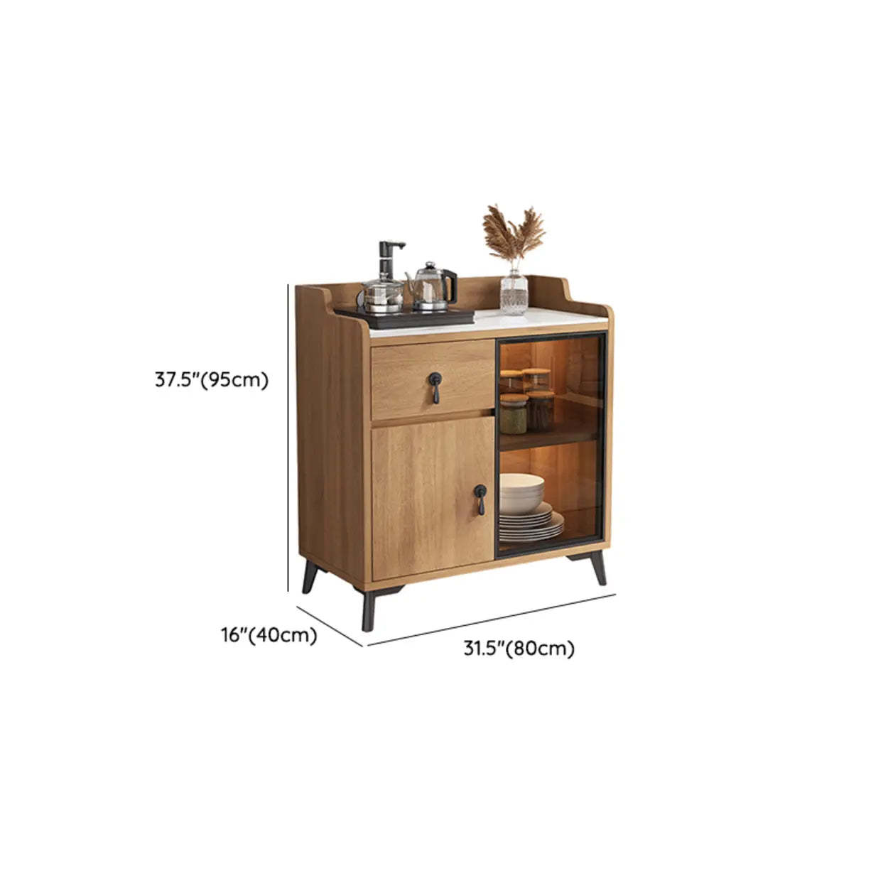 Nut-Brown Wood Kitchen Sideboard China Cabinet