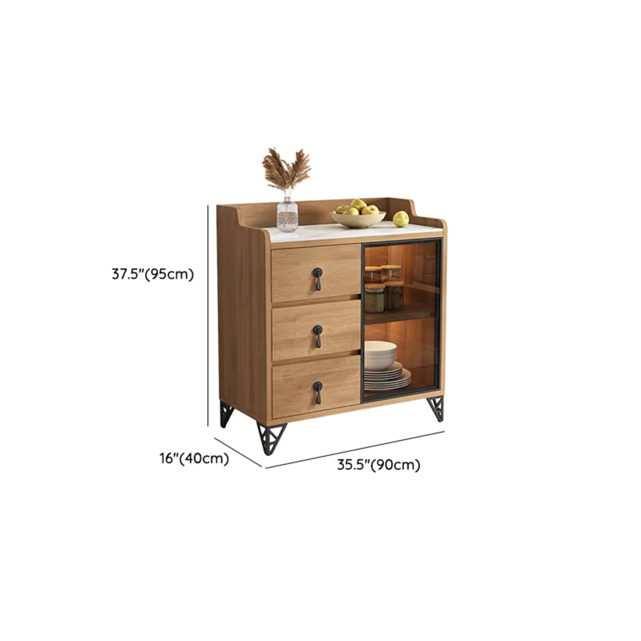 Nut-Brown Wood Kitchen Sideboard China Cabinet