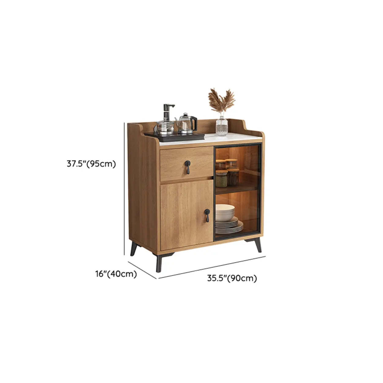 Nut-Brown Wood Kitchen Sideboard China Cabinet